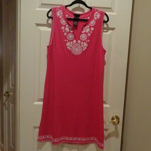 Pink dress by Grace Elements hot pink with white embroidery and "mirror" emb